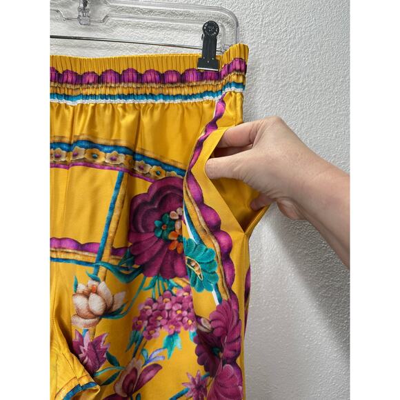 La DoubleJ Yellow Multi-Color Printed Silk Pull-on Palazzo Pant XL - Picture 7 of 16